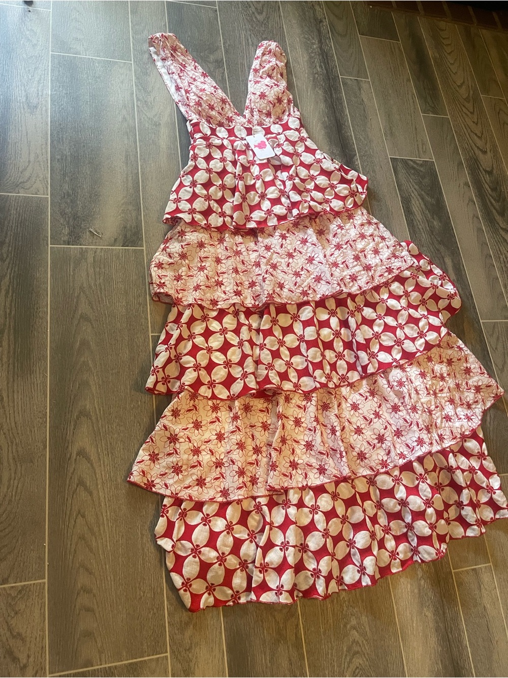 L'ATISTE Red & Cream Floral Tiered Ruffle Dress for Kids